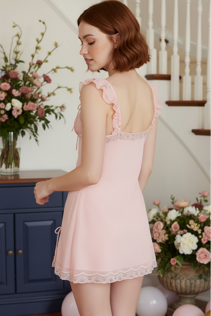 Flutter Sleeve Lace Trim Babydoll Mini Dress