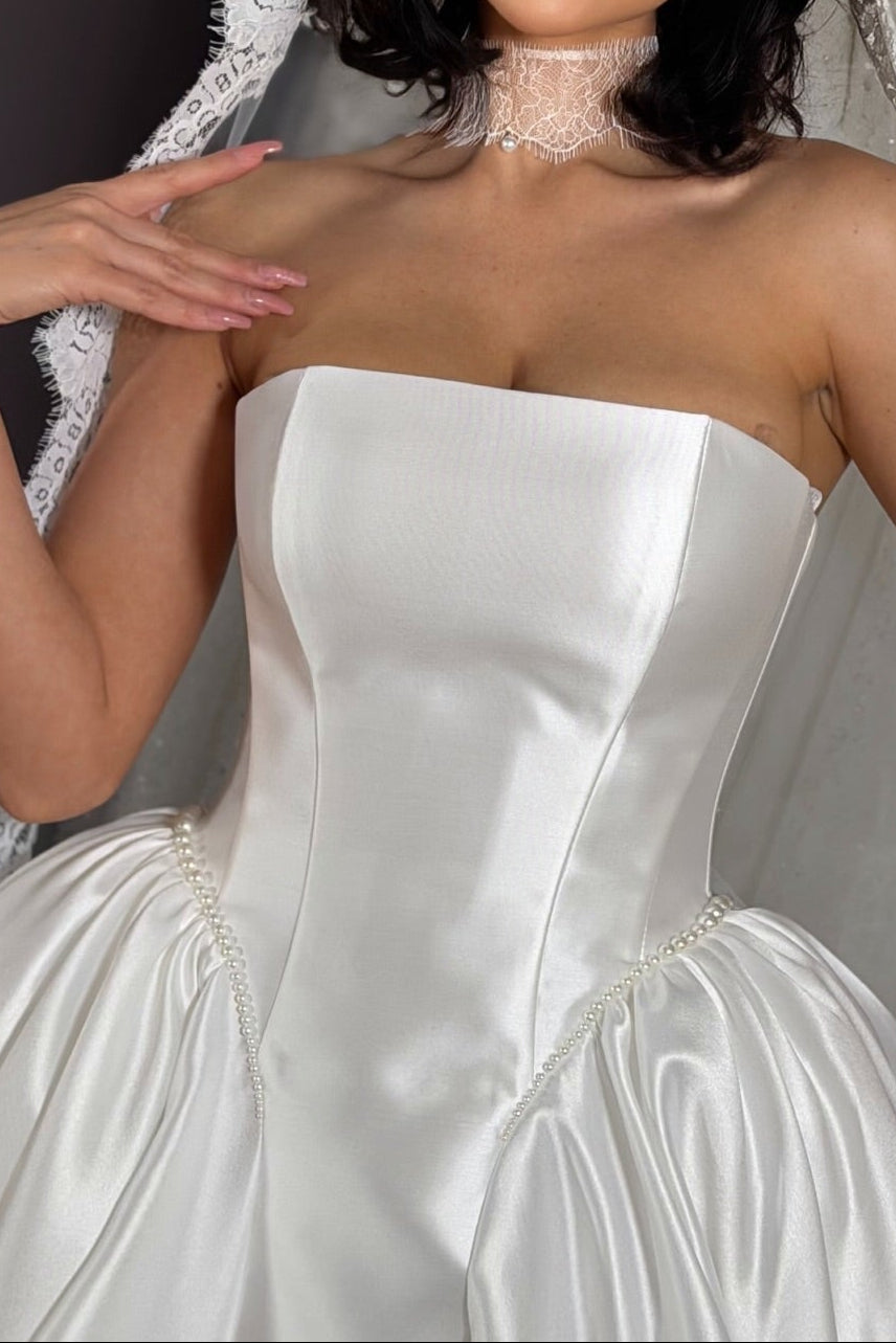 Strapless Satin Ball Gown Wedding Dress with Corset