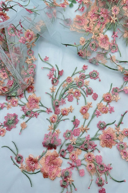 Floral Embroidered Illusion Gown with Bell Sleeves