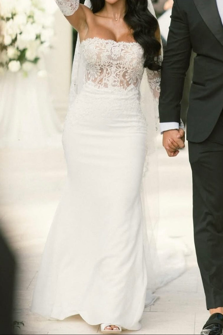 Strapless Lace Mermaid Wedding Dress with Sleeves