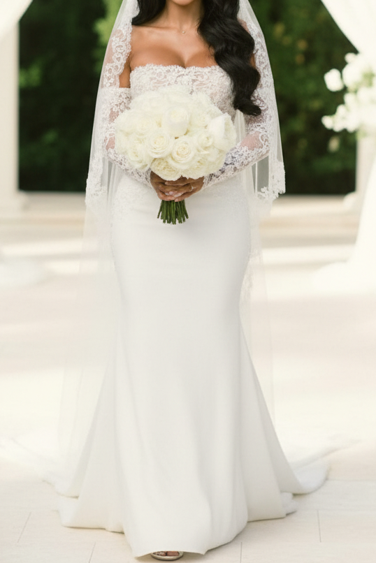 Strapless Lace Mermaid Wedding Dress with Sleeves