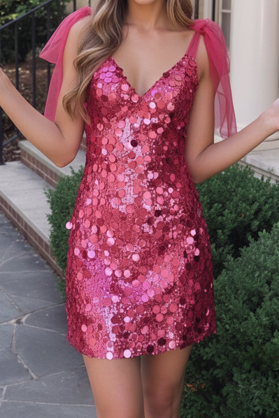 Sequin Mini Dress with Tulle Shoulder Bows