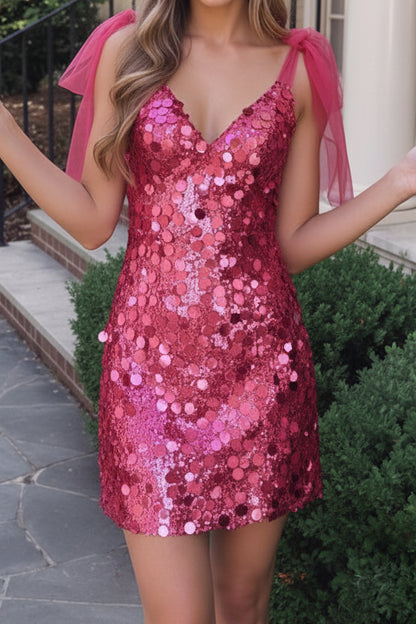 Sequin Mini Dress with Tulle Shoulder Bows