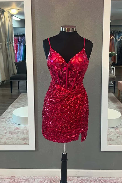 Crystal Embellished Corset Sequin Mini Dress