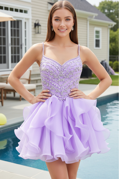 Beaded Sweetheart Ruffled Mini Dress