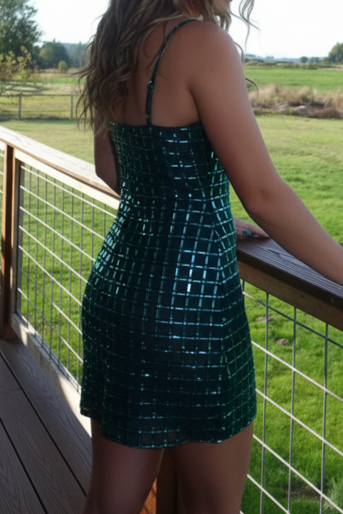 Sequin Sweetheart Mini Dress with Spaghetti Straps