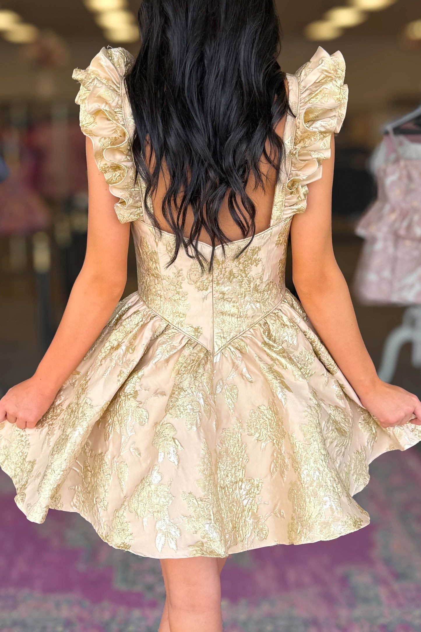 Ruffle Sleeve Corset Jacquard Mini Dress