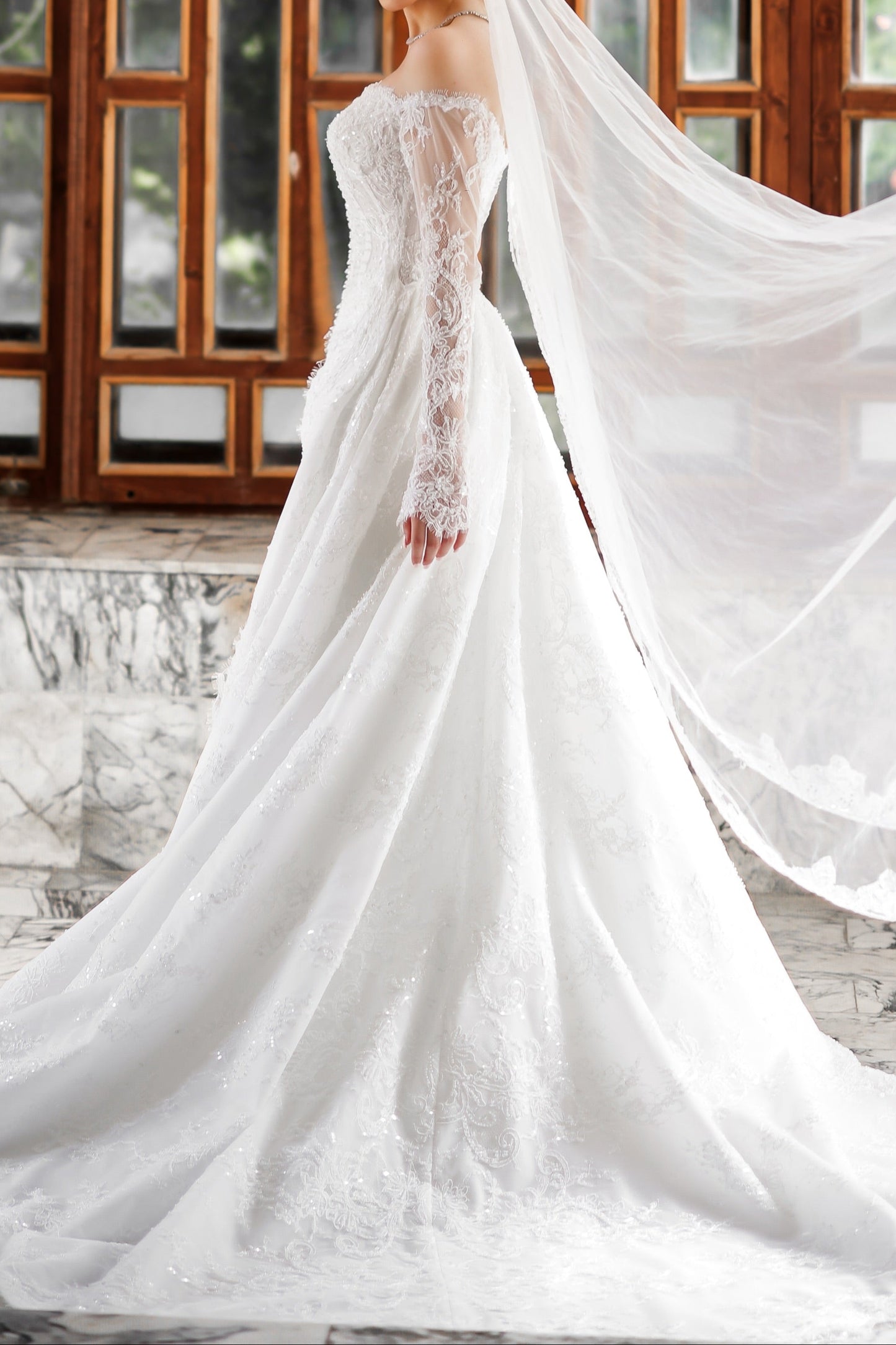 Off-the-Shoulder Corset A-Line Wedding Dress