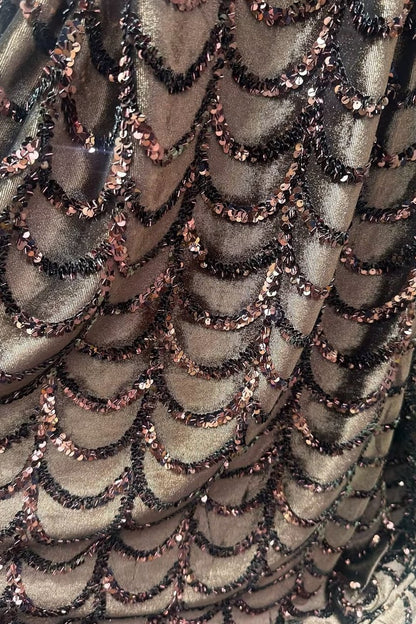 Sequin Velvet Ankle-Length Dress with Bell Sleeves
