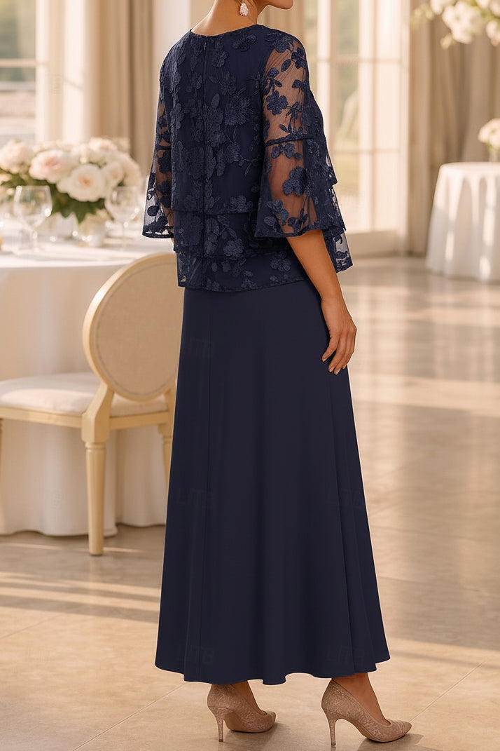 Floral Embroidered Bell-Sleeve A-Line Ankle-Length Dress