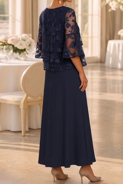Floral Embroidered Bell-Sleeve A-Line Ankle-Length Dress