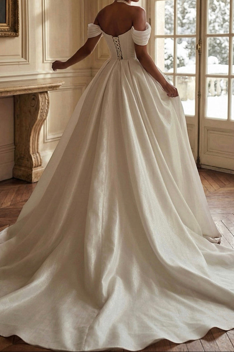 Off-Shoulder Gown with Beaded Column & Overskirt