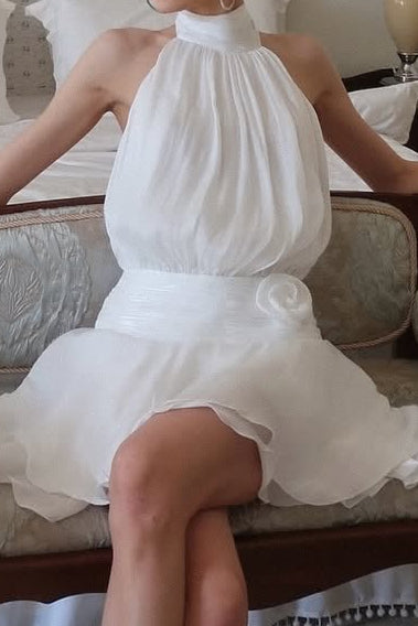 Backless Halter Mini Dress with Rosette