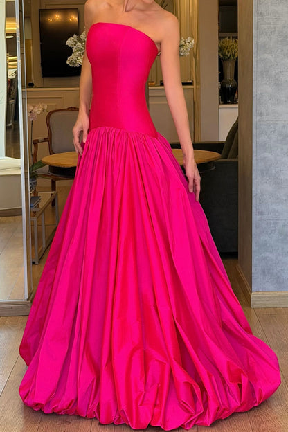 Strapless Satin Ball Gown with Bubble Hem Skirt
