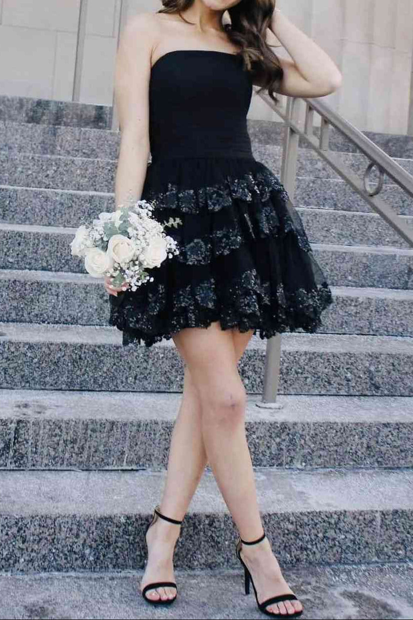 Strapless Tiered Sequin Mini Homecoming Dress