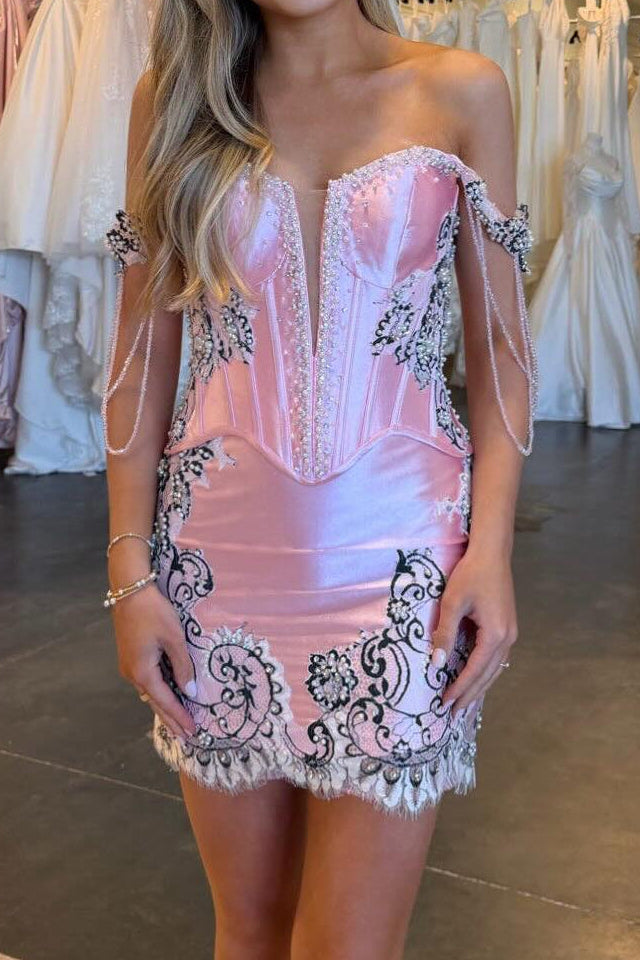 Embroidered Corset Mini Dress with Beaded Fringe