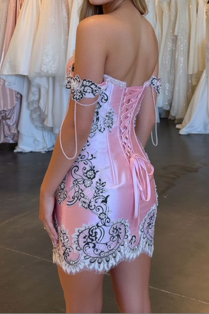 Embroidered Corset Mini Dress with Beaded Fringe