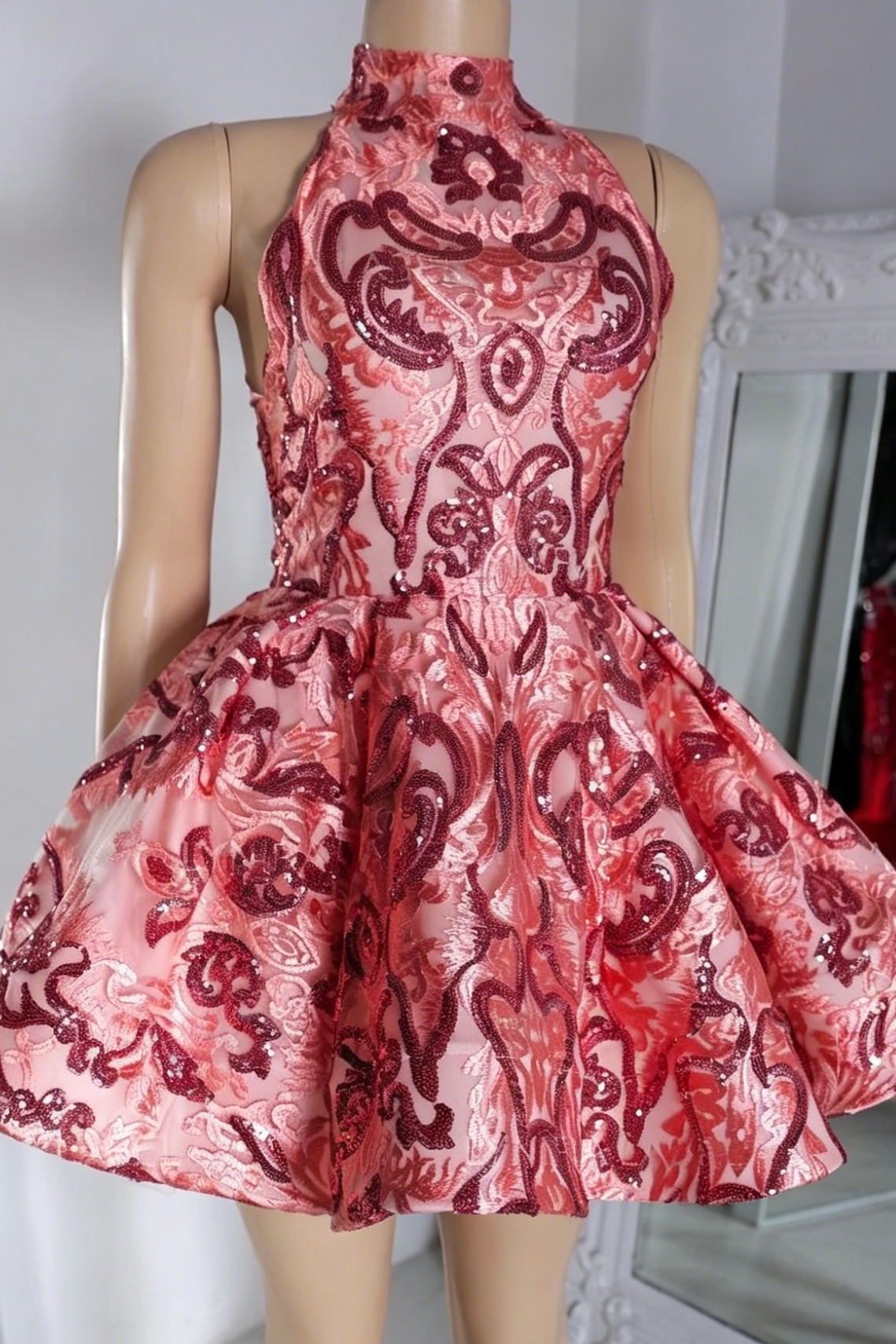 Sequined Halter Neck Homecoming Dress with Lace-Up Back