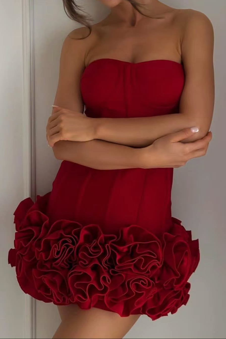 Strapless Corset Mini Dress with 3D Flowers