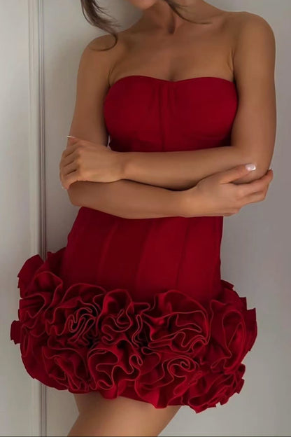 Strapless Corset Mini Dress with 3D Flowers