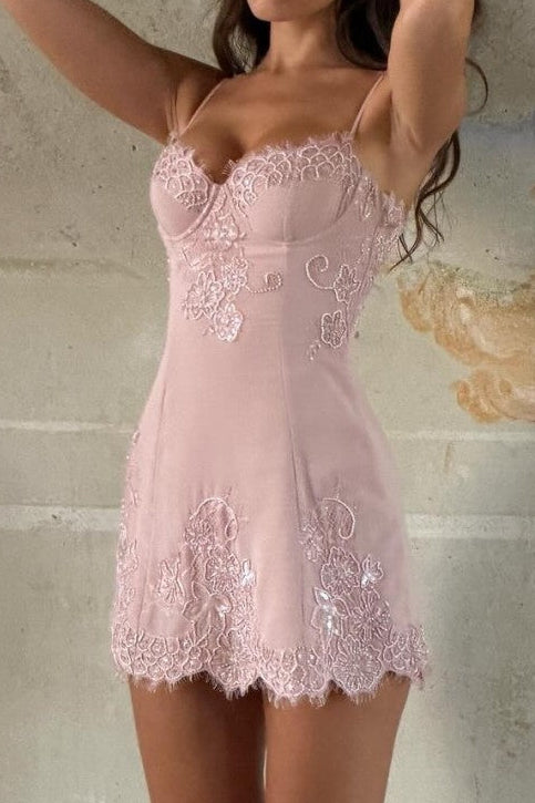 Lace Applique Corset Mini Dress