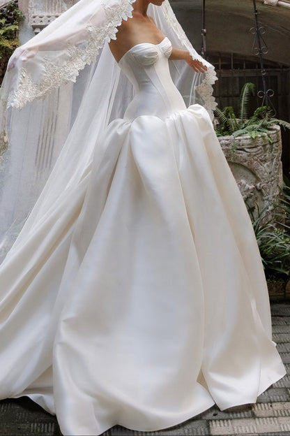 Strapless Corset Satin Ball Gown Wedding Dress