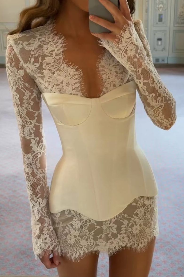 Long Sleeve Lace Corset Bodycon Mini Dress – Laxag
