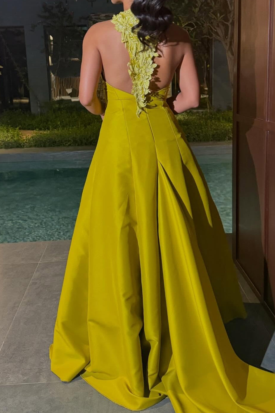 Strapless A-Line Evening Gown with Lace Collar