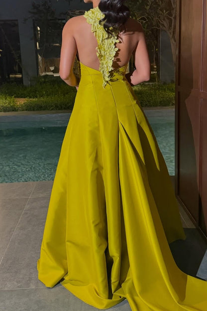 Strapless A-Line Evening Gown with Lace Collar