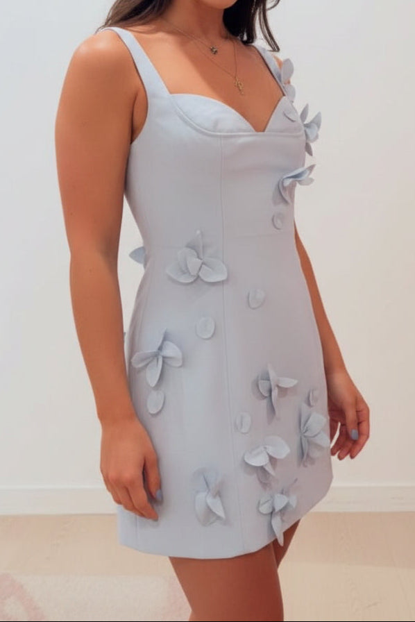 3D Floral Applique Sweetheart Mini Dress