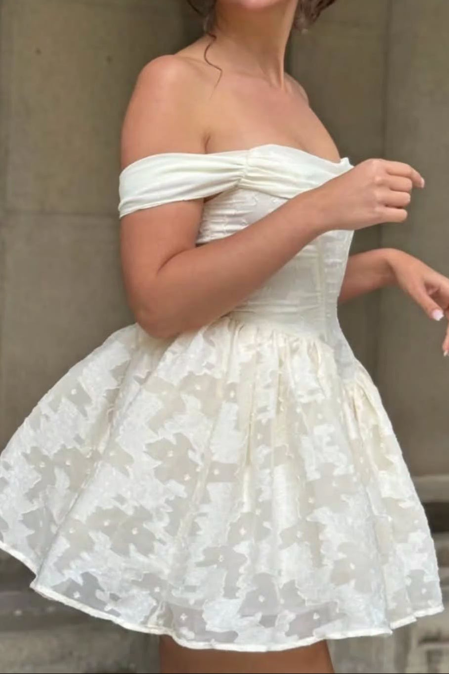 Off-the-Shoulder Corset Jacquard Mini Dress