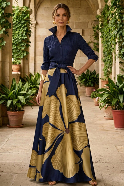 Collared Shirt Maxi Dress with Tie Belt