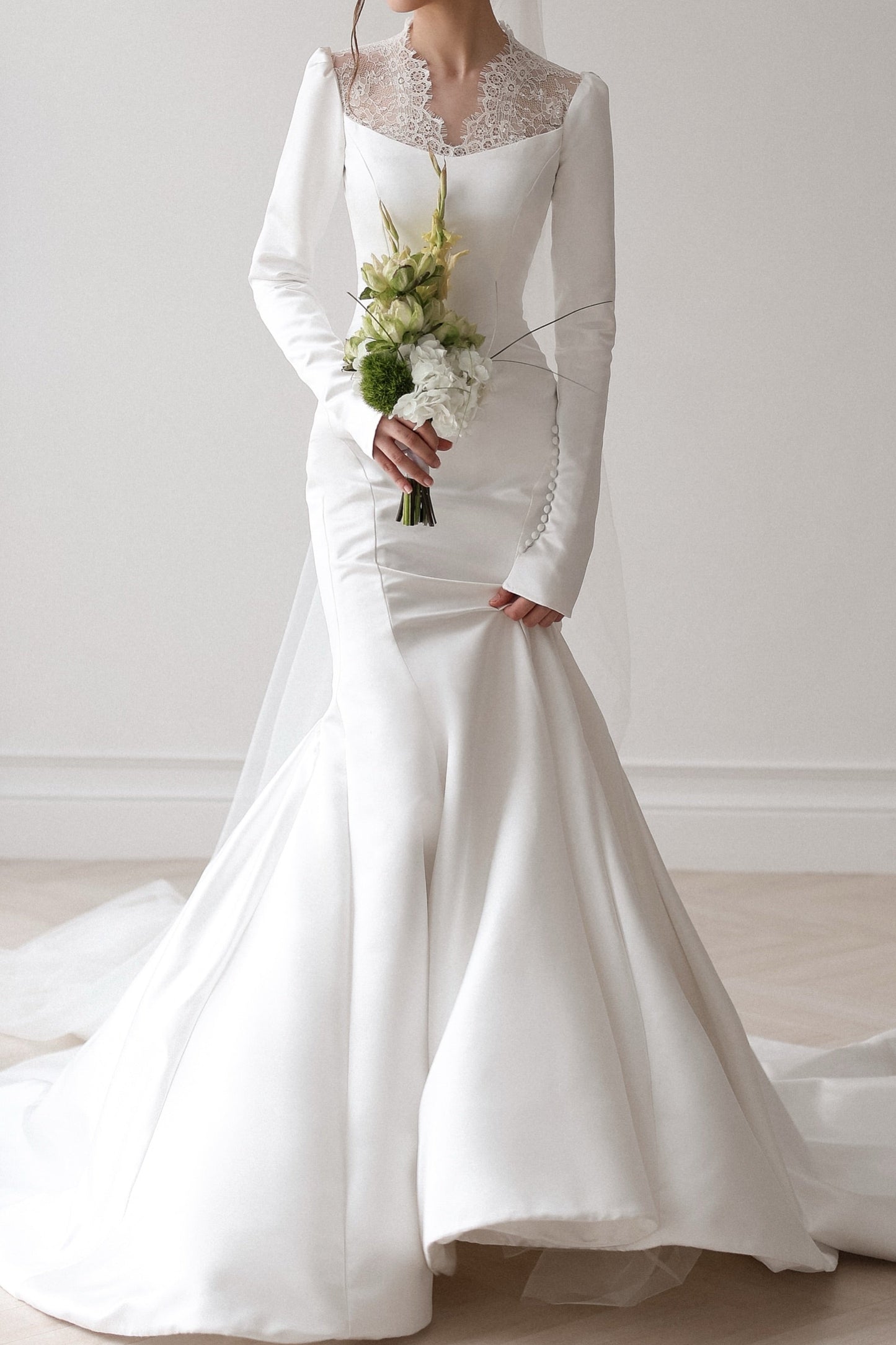Lace Illusion Long Sleeve Mermaid Wedding Dress