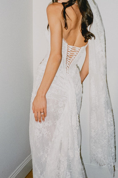 Strapless Corset Lace Sheath Wedding Dress
