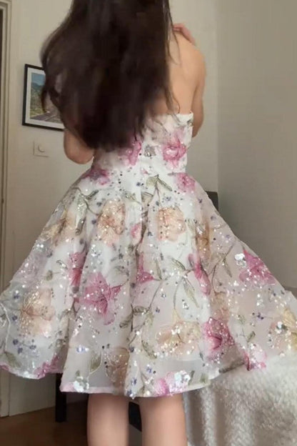 Strapless Floral Sequin A-Line Homecoming Dress