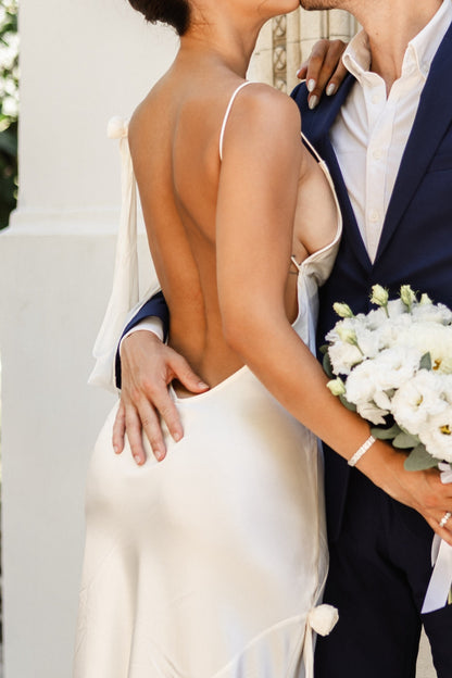 Cowl Neck Satin Slip Wedding Dress with Open Back