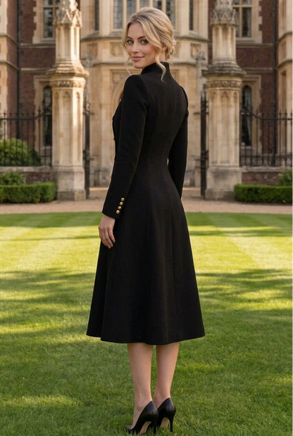 Double-Breasted A-Line Coat Dress with Buttons