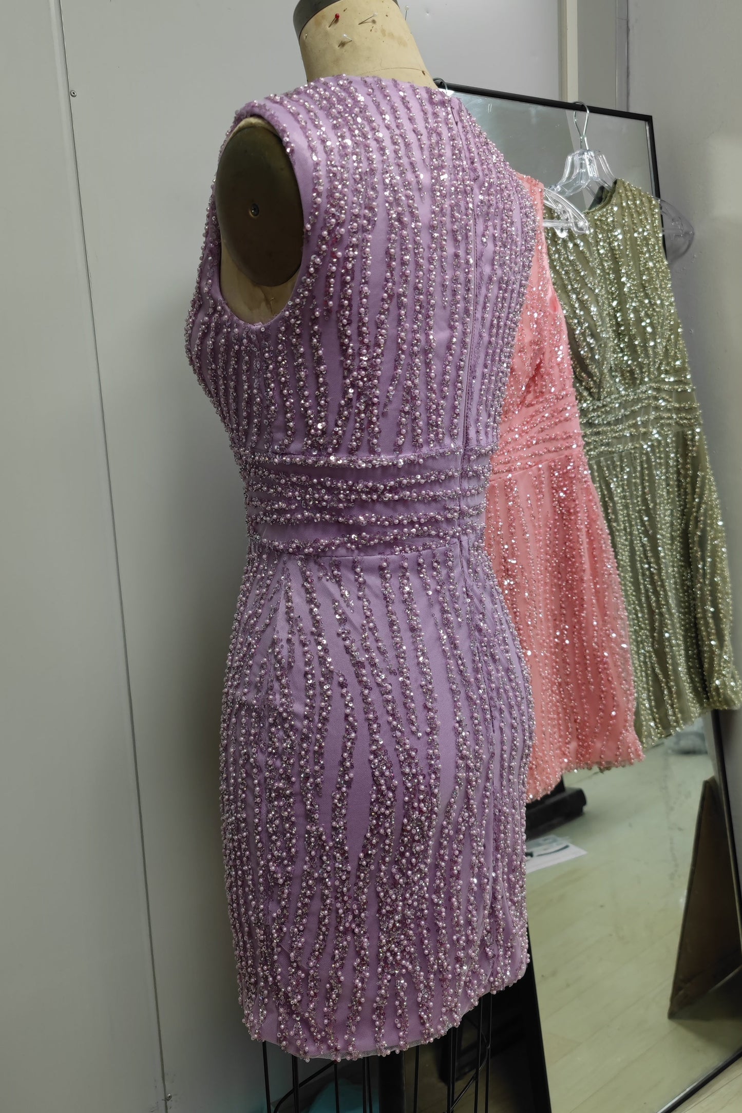 High Neck Beaded Mini Cocktail Dress