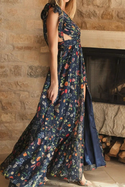 One-Shoulder Floral Cut-Out Maxi Dress