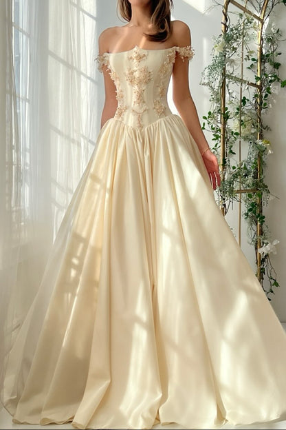 Princess Corset Ball Gown with Floral Appliques