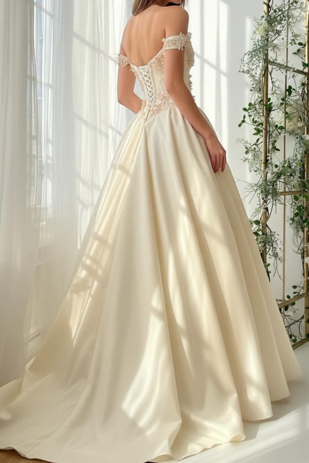 Princess Corset Ball Gown with Floral Appliques