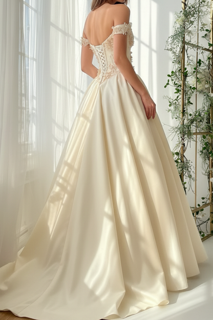 Princess Corset Ball Gown with Floral Appliques