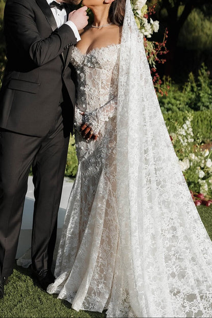 Off-Shoulder Lace Open-Back Wedding Gown