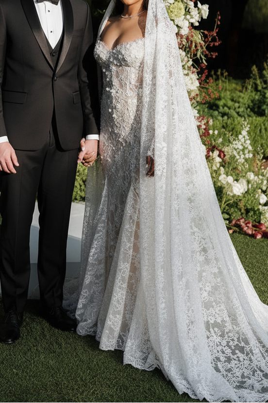 Off-Shoulder Lace Open-Back Wedding Gown