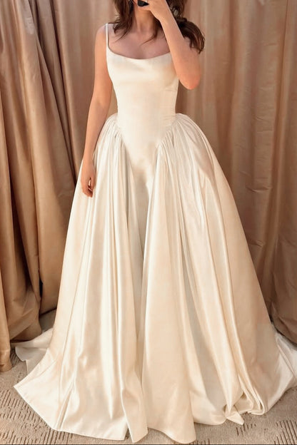 Satin Ball Gown Wedding Dress with Spaghetti Straps