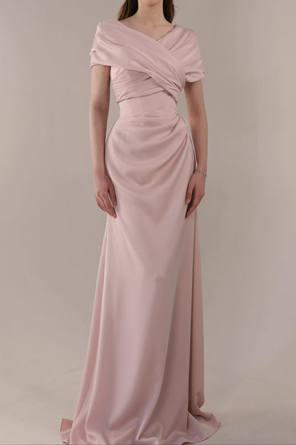 Off-the-Shoulder Satin Gown with Lace-Up Back