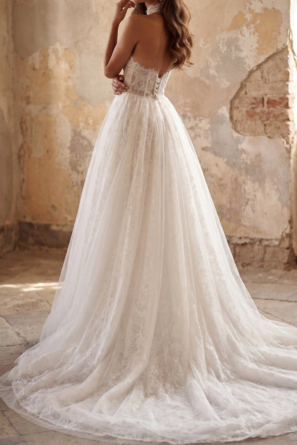 Halter Neck Lace Corset A-Line Wedding Dress