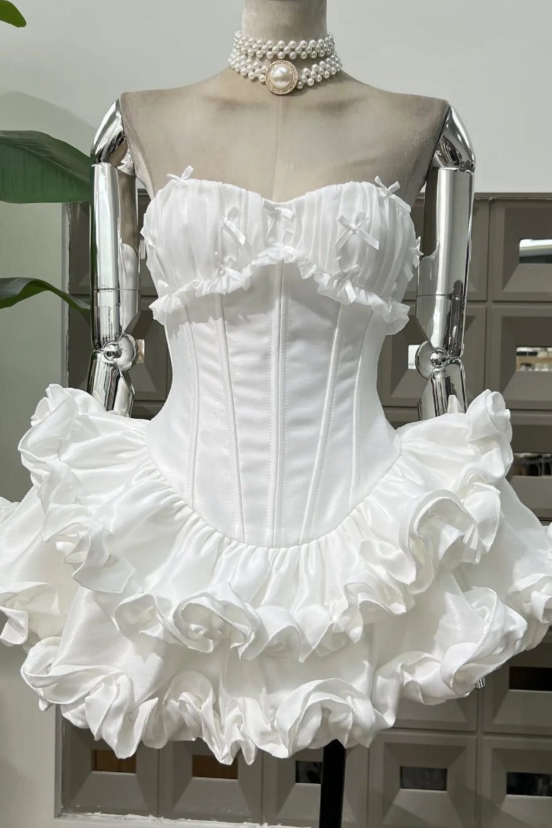 Corset Mini Dress with Tiered Ruffle Skirt