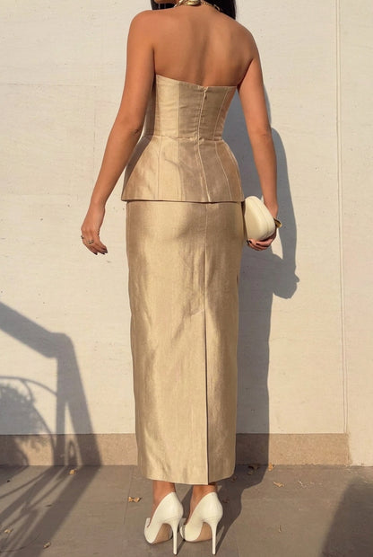 Strapless Peplum Corset Top and Maxi Skirt Set