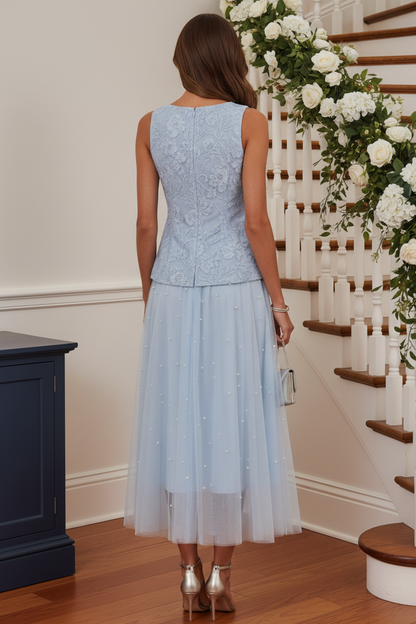 Lace and Pearl Tulle Midi Dress
